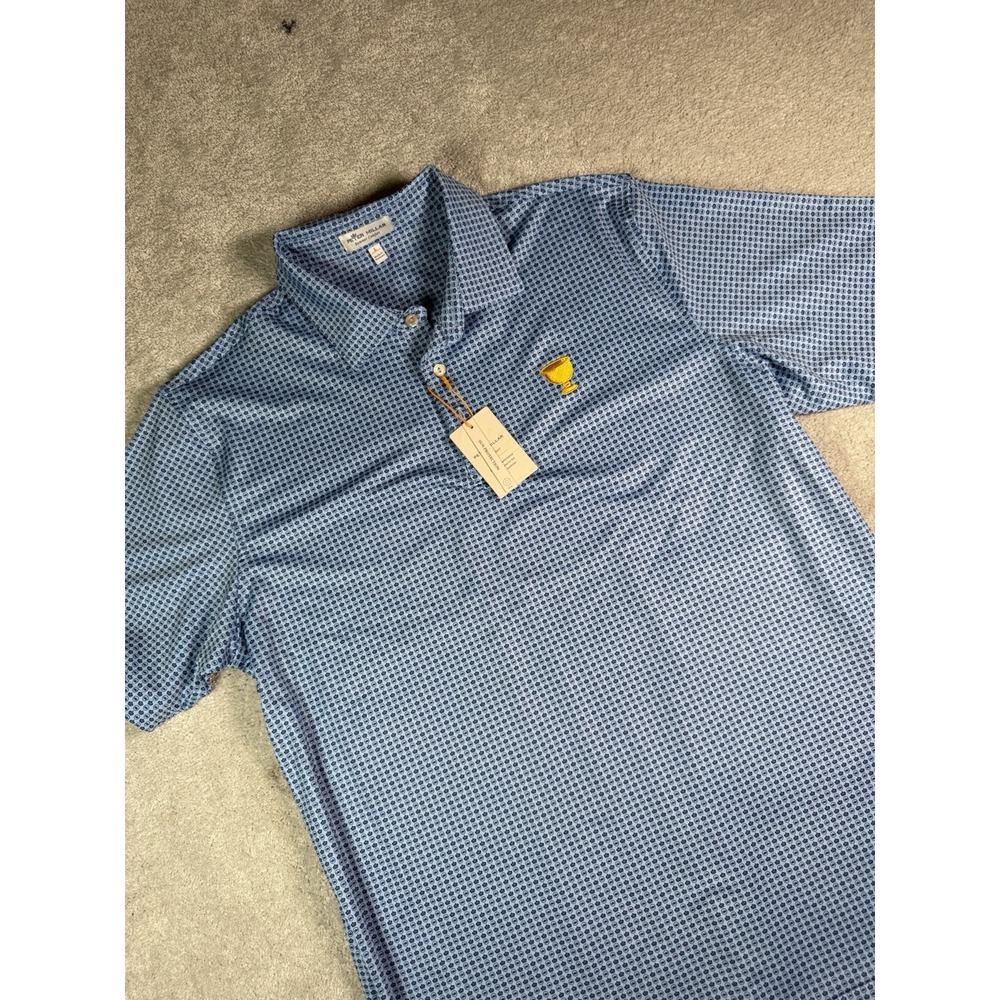Peter Millar Crown Sport Golf Polo Crown All Over Print Presidents cup Men L New